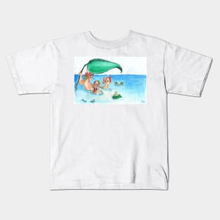 MerMay Rainy Day Merfolk Umbrella and Frog Watercolor Kids T-Shirt